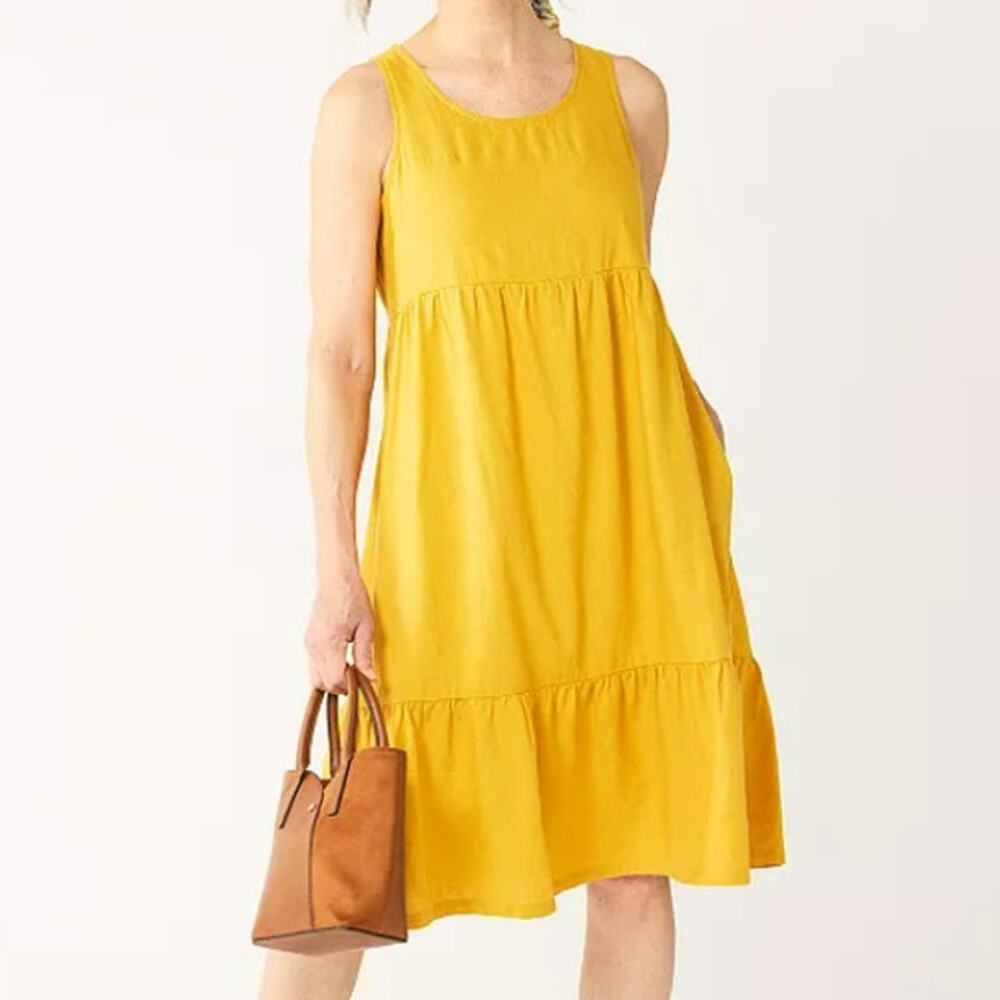 Croft & Barrow Womens 2X Plus Size Dress Knee Linen Sleeveless Lagenlook Pockets